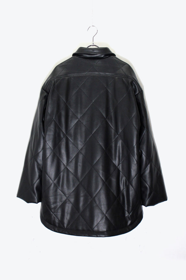 QUILTING VEGAN LEATHER ZIP HALF COAT / BLACK [SIZE:S DEADSTOCK/NOS]