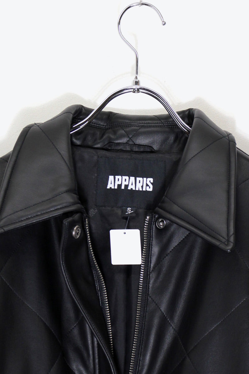 QUILTING VEGAN LEATHER ZIP HALF COAT / BLACK [SIZE:S DEADSTOCK/NOS]