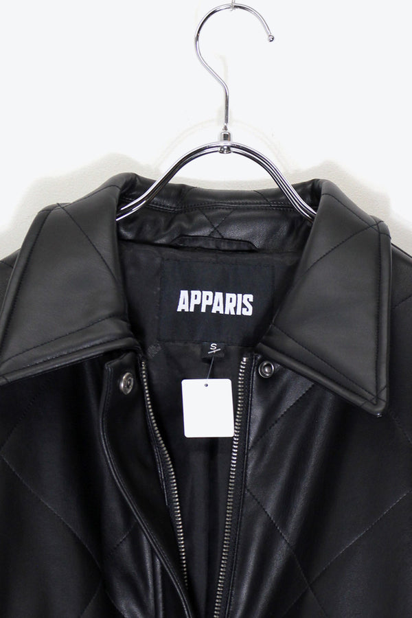 QUILTING VEGAN LEATHER ZIP HALF COAT / BLACK [SIZE:S DEADSTOCK/NOS]