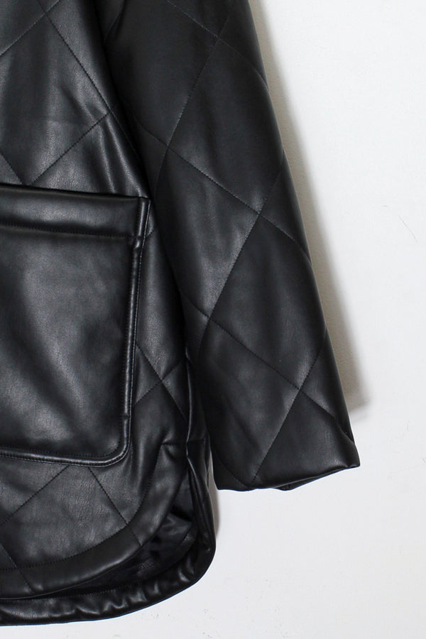 QUILTING VEGAN LEATHER ZIP HALF COAT / BLACK [SIZE:S DEADSTOCK/NOS]