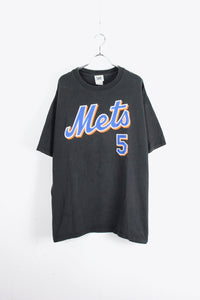 90'S S/S WRIGHT5 NY METS TEE SHIRT / BLACK / BLUE / ORANGE [SIZE: XL USED]