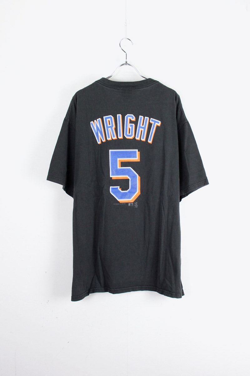 90'S S/S WRIGHT5 NY METS TEE SHIRT / BLACK / BLUE / ORANGE [SIZE: XL USED]