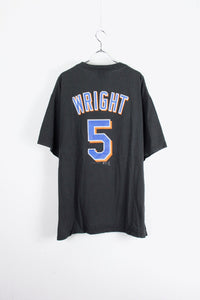 90'S S/S WRIGHT5 NY METS TEE SHIRT / BLACK / BLUE / ORANGE [SIZE: XL USED]