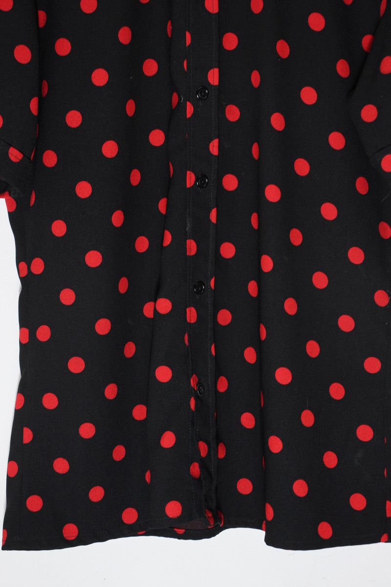 70'S S/S DOTS SHIRT / BLACK/RED [SIZE: Approximately S, USED]