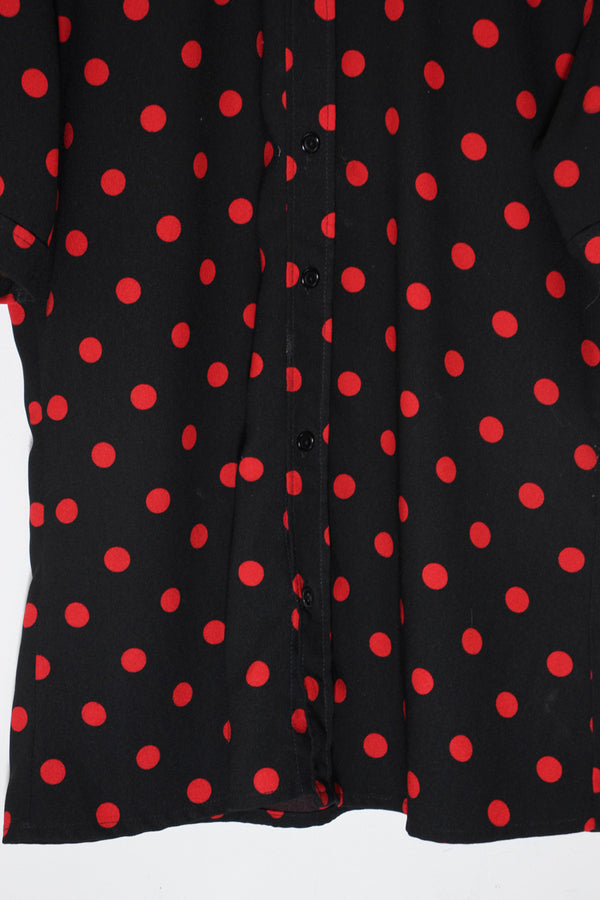 70'S S/S DOTS SHIRT / BLACK/RED [SIZE: Approximately S, USED]