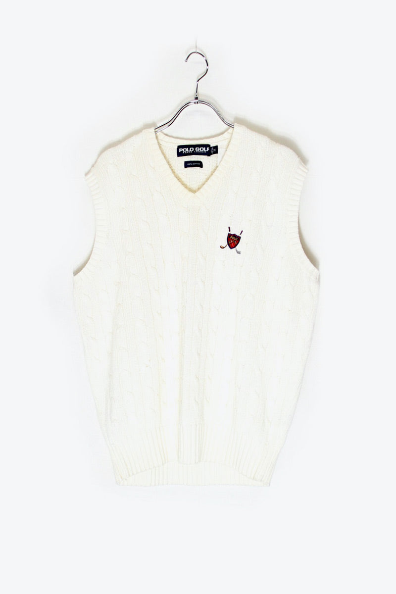 90'S CABLE KNIT VEST / WHITE [SIZE: M USED]