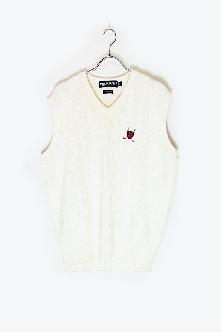 90'S CABLE KNIT VEST / WHITE [SIZE: M USED]