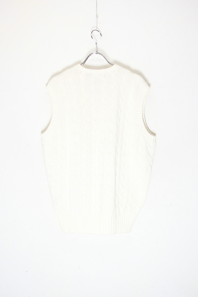 90'S CABLE KNIT VEST / WHITE [SIZE: M USED]