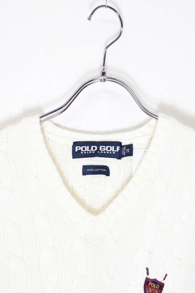 90'S CABLE KNIT VEST / WHITE [SIZE: M USED]