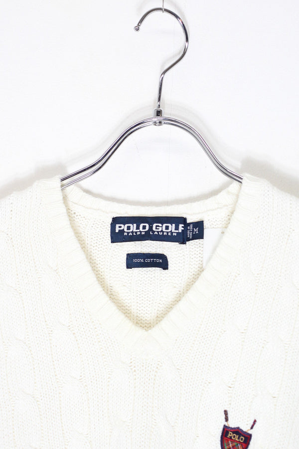 90'S CABLE KNIT VEST / WHITE [SIZE: M USED]
