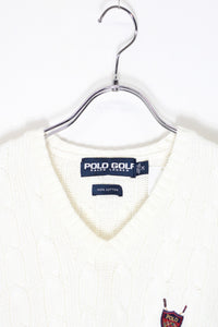 90'S CABLE KNIT VEST / WHITE [SIZE: M USED]