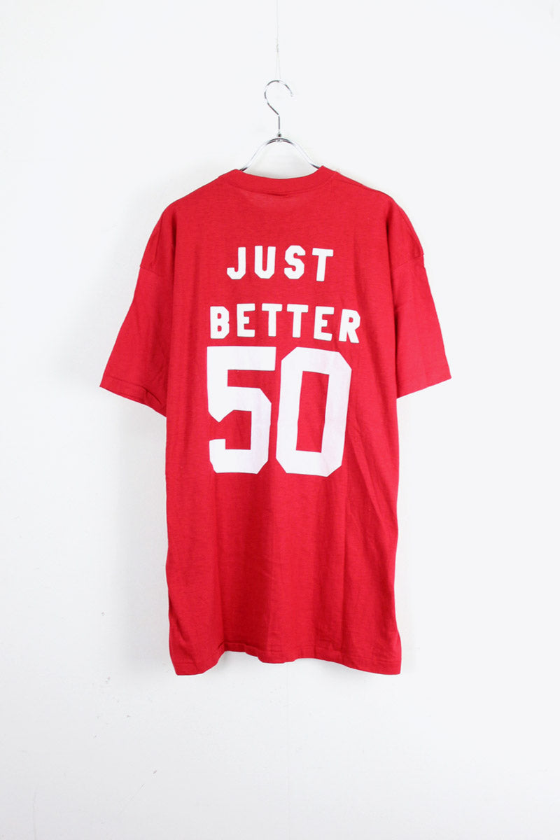 80'S JUST BETTER 50 S/S MESSAGE TEE SHIRT / RED / WHITE [SIZE: XL DEAD STOCK]