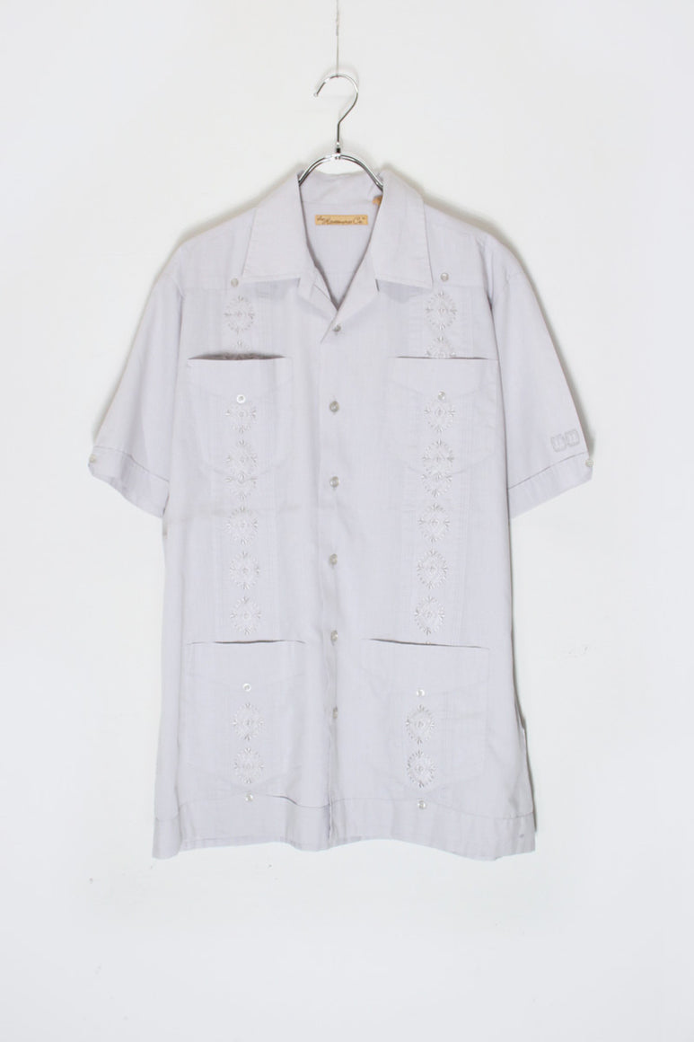 90'S S/S CUBA SHIRT / LIGHT GREY [SIZE: S USED]