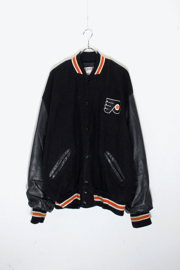 MADE IN USA 80'S NHL FRYERS WOOL LEATHER STADIUM JACKET / BLACK [SIZE: 2XL USED]