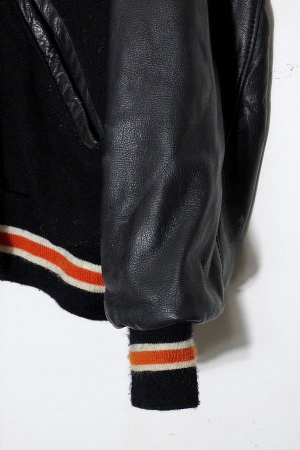 MADE IN USA 80'S NHL FRYERS WOOL LEATHER STADIUM JACKET / BLACK [SIZE: 2XL USED]