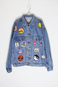 90'S BADGE CUSTOM DENIM JACKET / INDIGO [SIZE: L相当 USED]