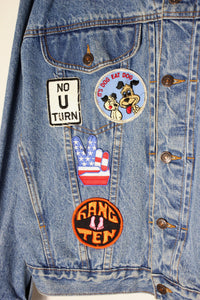 90'S BADGE CUSTOM DENIM JACKET / INDIGO [SIZE: L相当 USED]