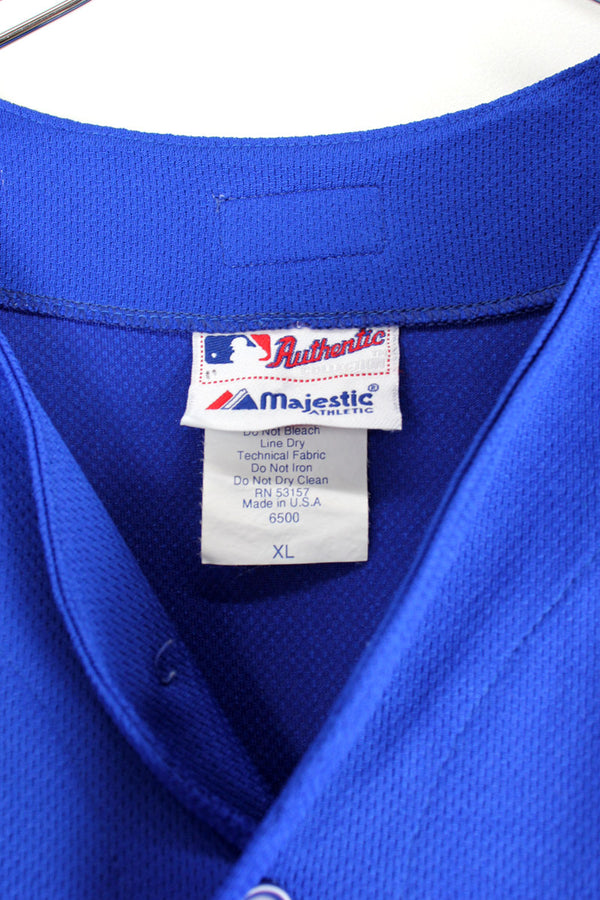 MADE IN USA 90'S NY METS BASEBALL SHIRT / BLUE / BLACK / ORANGE [SIZE: XL USED]