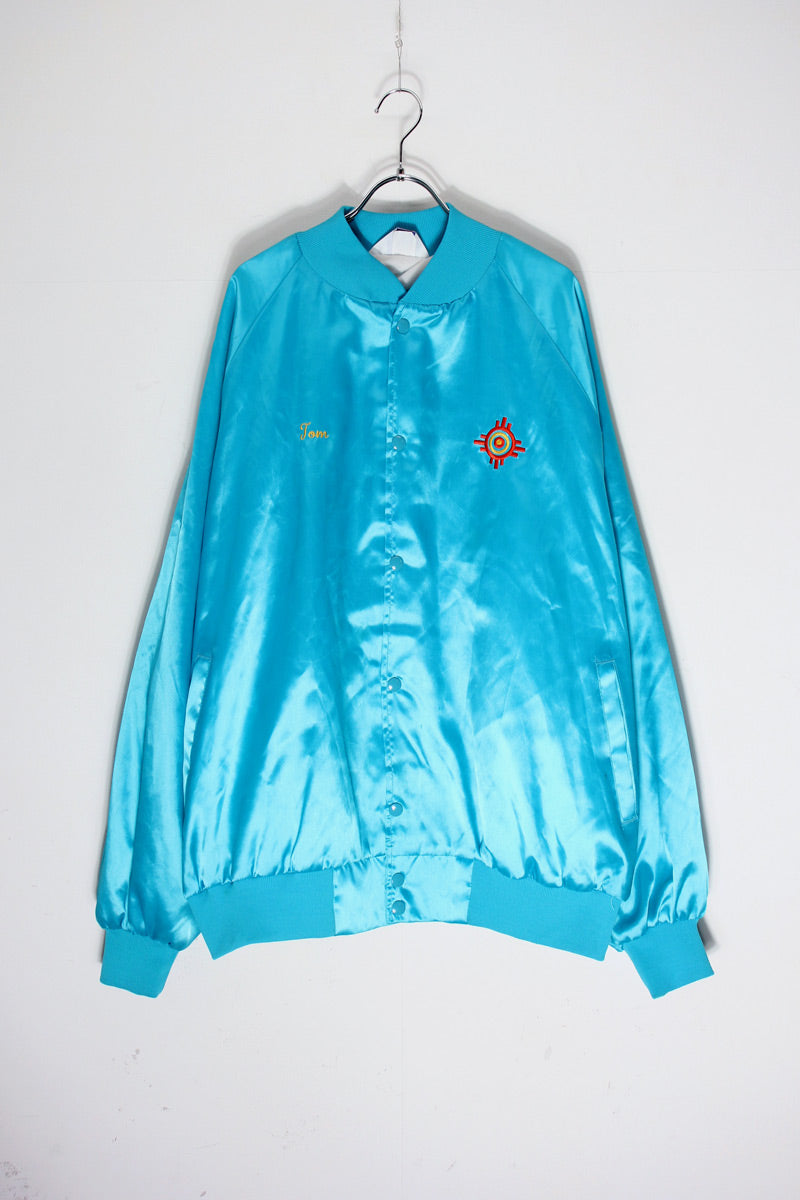 MADE IN USA 80'S STADIUM NYLON JACKET / EMERALD BLUE [SIZE: L USED]