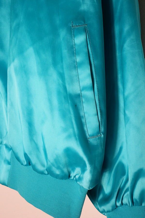 MADE IN USA 80'S STADIUM NYLON JACKET / EMERALD BLUE [SIZE: L USED]