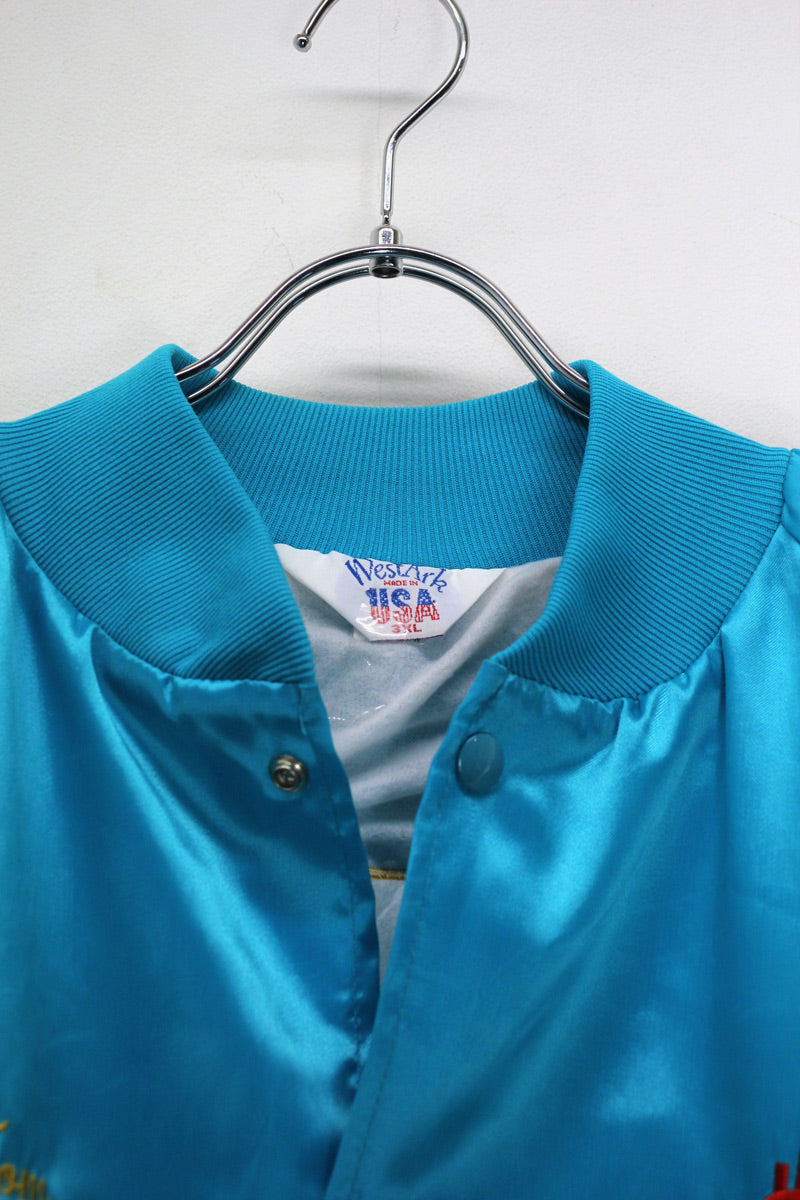 MADE IN USA 80'S STADIUM NYLON JACKET / EMERALD BLUE [SIZE: L USED]