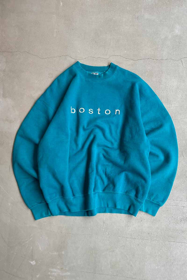 MADE IN USA 90'S BOSTON EMBROIDERY SWEATSHIRT / BLUE [SIZE: XL USED]