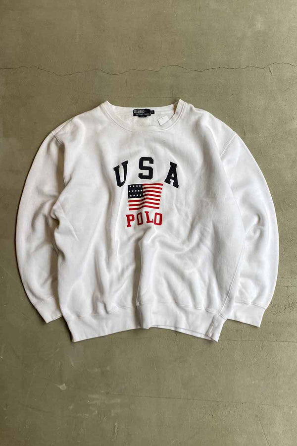 MADE IN PERU 90'S USA PRINT SWEATSHIRT / WHITE [SIZE: XL USED]