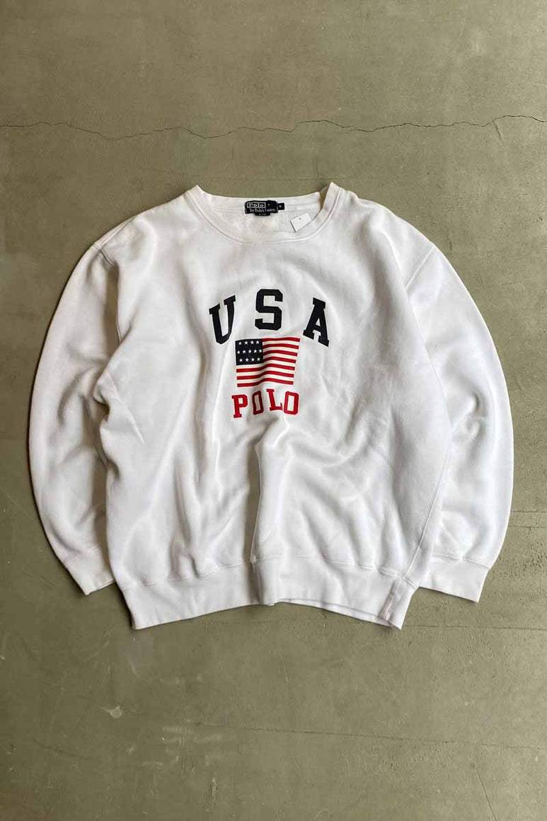 MADE IN PERU 90'S USA PRINT SWEATSHIRT / WHITE [SIZE: XL USED]