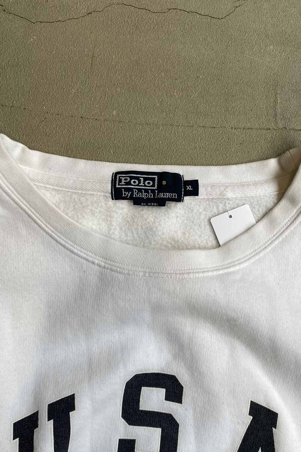 MADE IN PERU 90'S USA PRINT SWEATSHIRT / WHITE [SIZE: XL USED]
