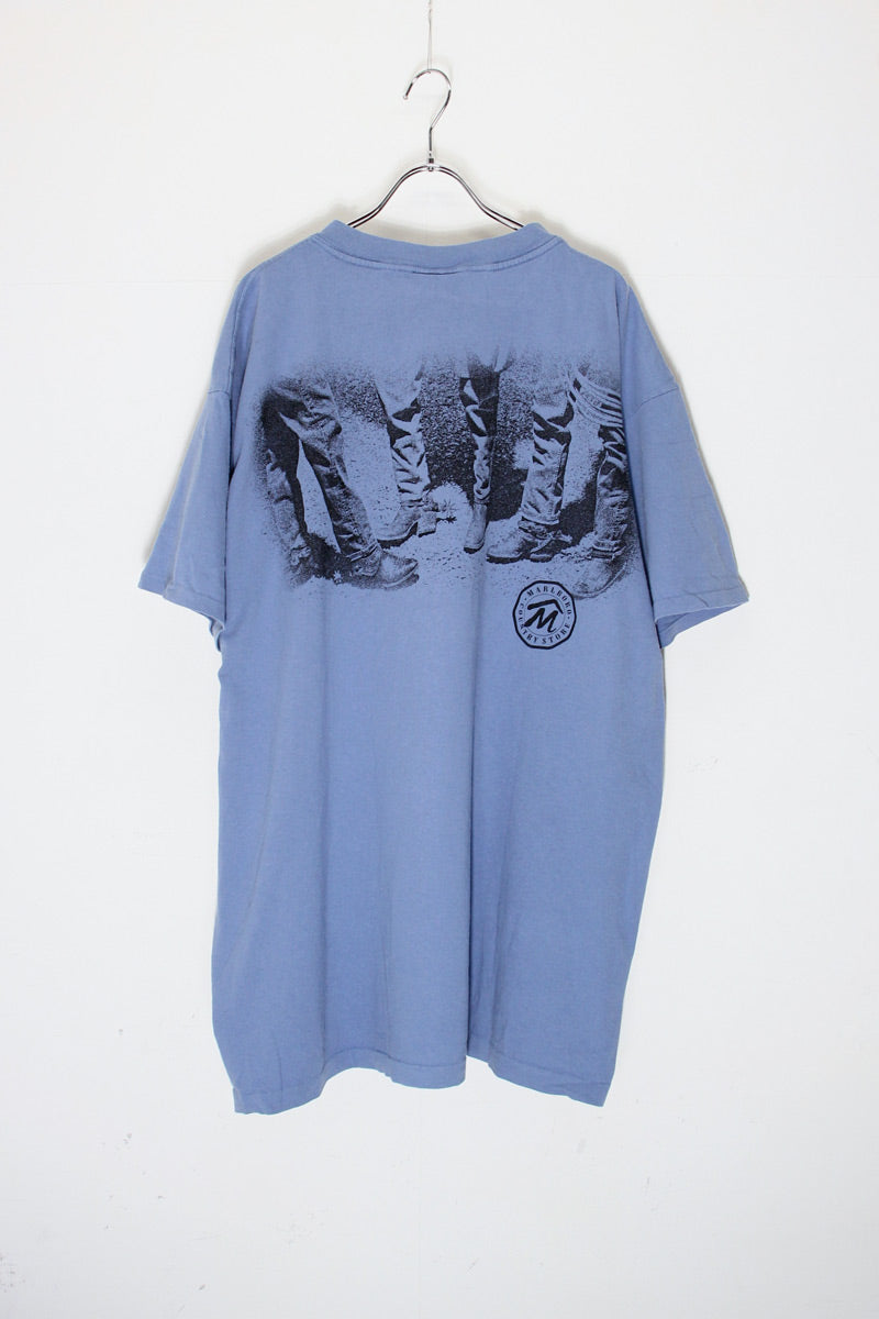 MADE IN USA 90'S S/S POCKET BACK PRINT POCKET ADVERTISING T-SHIRT / DUSTY BLUE [SIZE: Equivalent to XXL DEADSTOCK/NOS]