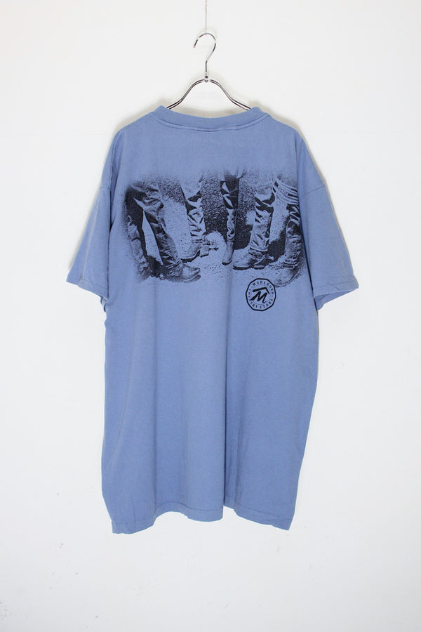 MADE IN USA 90'S S/S POCKET BACK PRINT POCKET ADVERTISING T-SHIRT / DUSTY BLUE [SIZE: Equivalent to XXL DEADSTOCK/NOS]