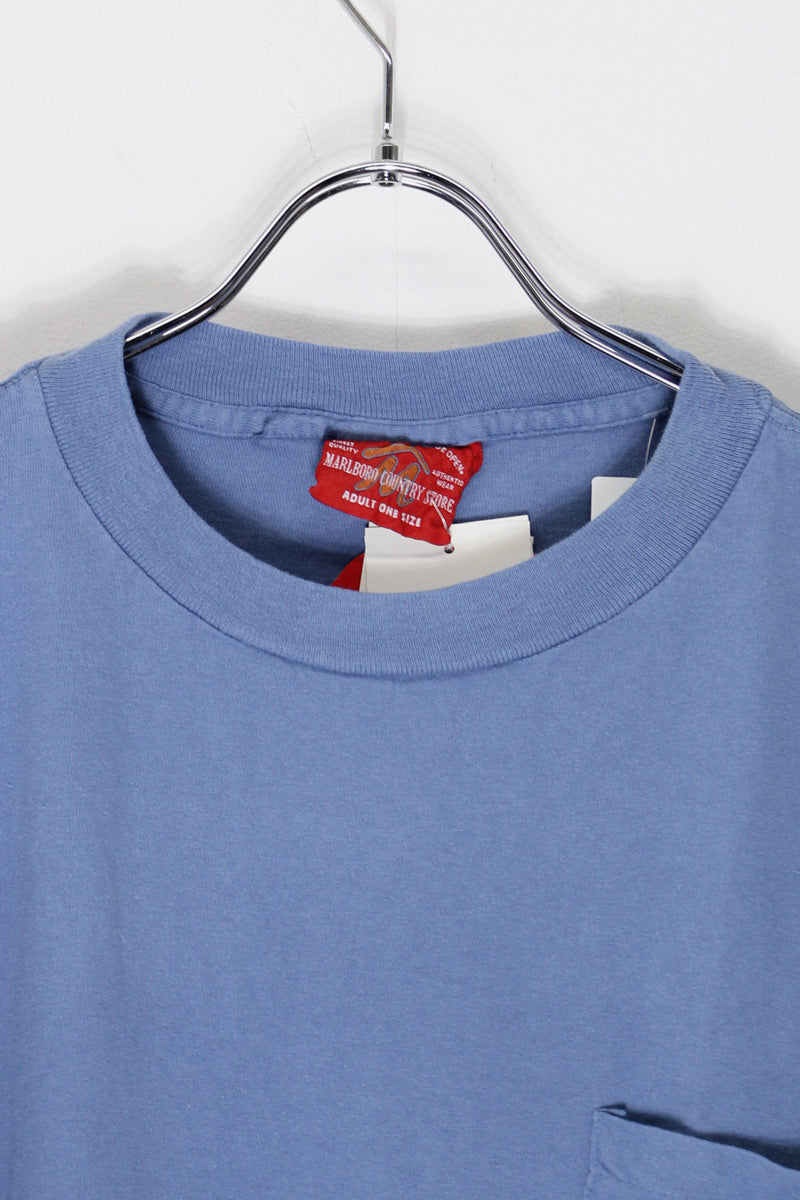 MADE IN USA 90'S S/S POCKET BACK PRINT POCKET ADVERTISING T-SHIRT / DUSTY BLUE [SIZE: Equivalent to XXL DEADSTOCK/NOS]