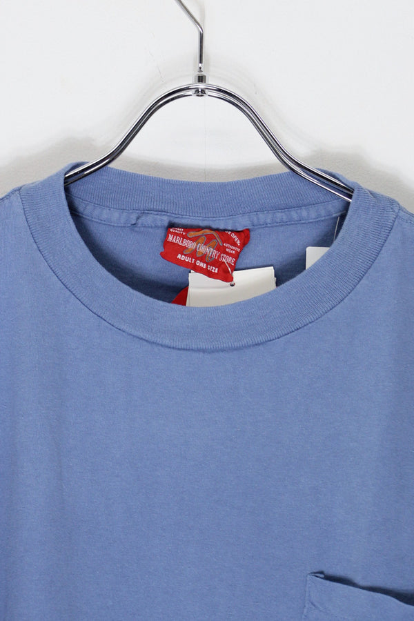 MADE IN USA 90'S S/S POCKET BACK PRINT POCKET ADVERTISING T-SHIRT / DUSTY BLUE [SIZE: Equivalent to XXL DEADSTOCK/NOS]