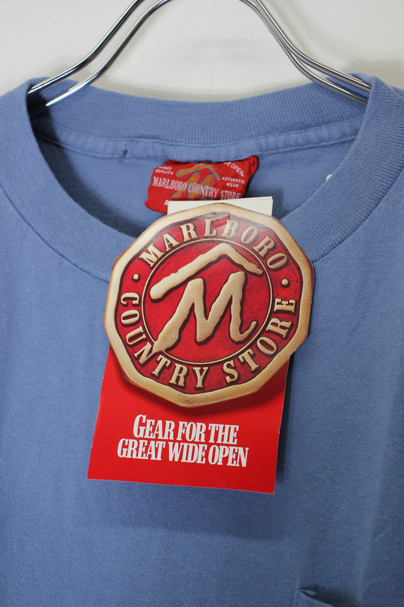 MADE IN USA 90'S S/S POCKET BACK PRINT POCKET ADVERTISING T-SHIRT / DUSTY BLUE [SIZE: Equivalent to XXL DEADSTOCK/NOS]