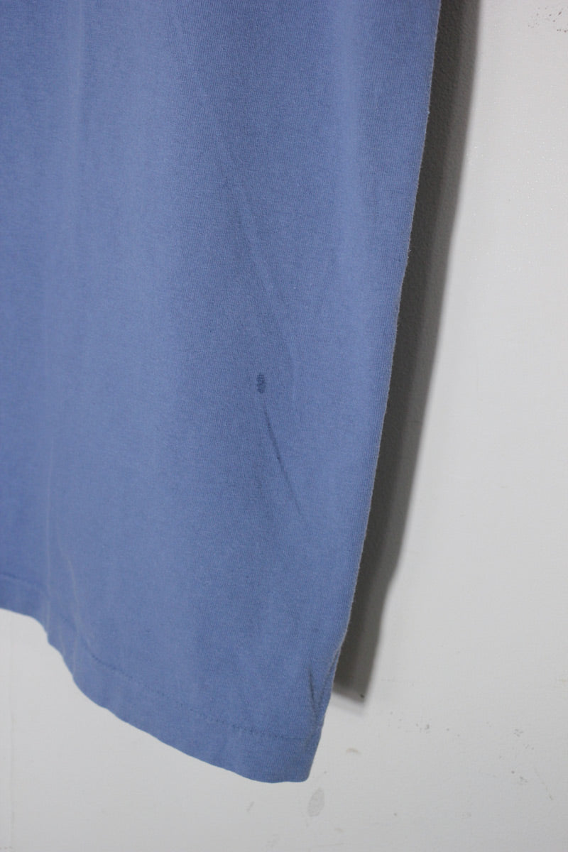 MADE IN USA 90'S S/S POCKET BACK PRINT POCKET ADVERTISING T-SHIRT / DUSTY BLUE [SIZE: Equivalent to XXL DEADSTOCK/NOS]