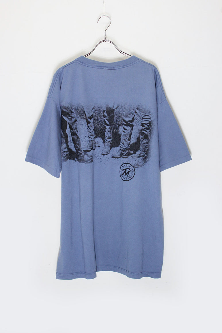 MADE IN USA 90'S S/S POCKET BACK PRINT POCKET ADVERTISING T-SHIRT / DUSTY BLUE [SIZE: XXL相当 DEADSTOCK/NOS]