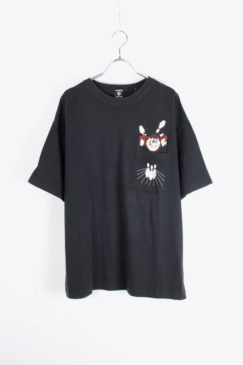 90'S S/S BOWLING EMBROIDERY POCKET T-SHIRT / BLACK [SIZE: L USED]