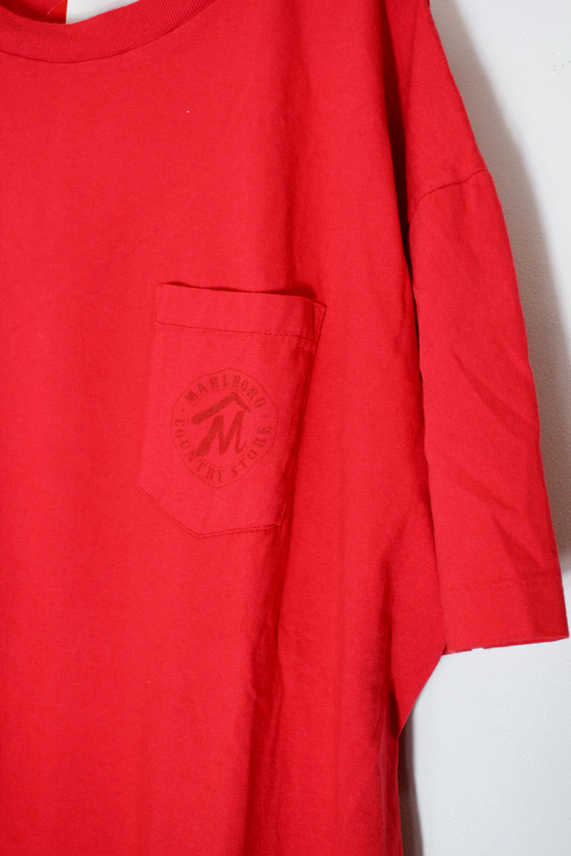 90'S S/S BIG LOGO BACK PRINT POCKET ADVERTISING T-SHIRT / RED [SIZE: XL equivalent DEADSTOCK/NOS]