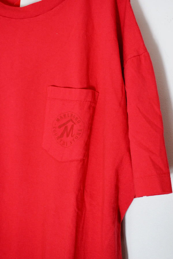90'S S/S BIG LOGO BACK PRINT POCKET ADVERTISING T-SHIRT / RED [SIZE: XL equivalent DEADSTOCK/NOS]