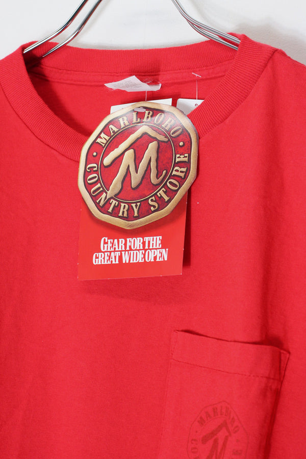 90'S S/S BIG LOGO BACK PRINT POCKET ADVERTISING T-SHIRT / RED [SIZE: XL equivalent DEADSTOCK/NOS]