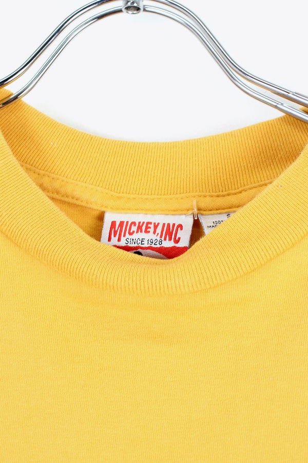 90'S WALT DISNEY WORLD S/S LOGO EMBROIDERY T-SHIRT / DUSTY YELLOW [SIZE: S USED]