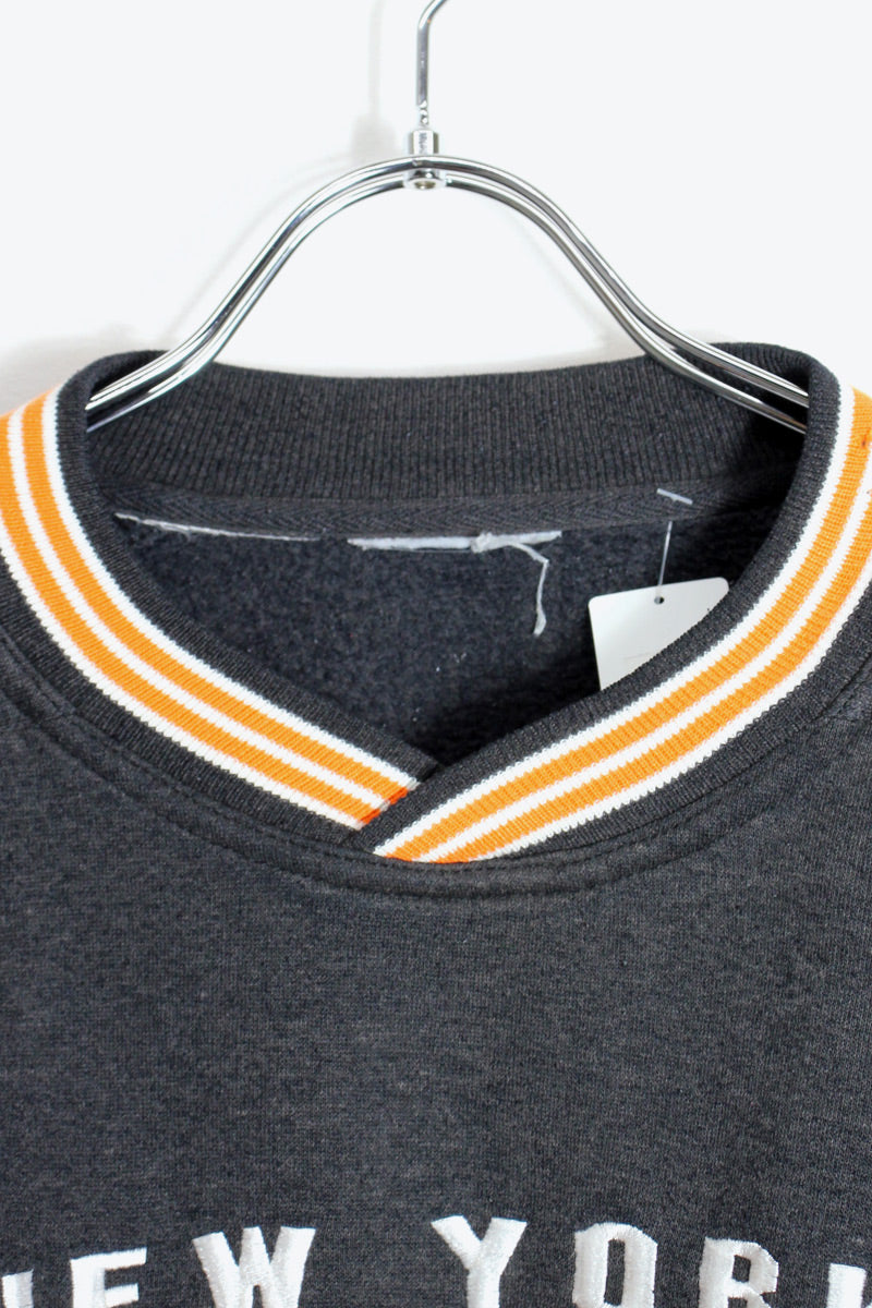 90'S NY METS MLB V NECK SWEATSHIRT / BLACK/ORANGE [SIZE: XL Equivalent USED]