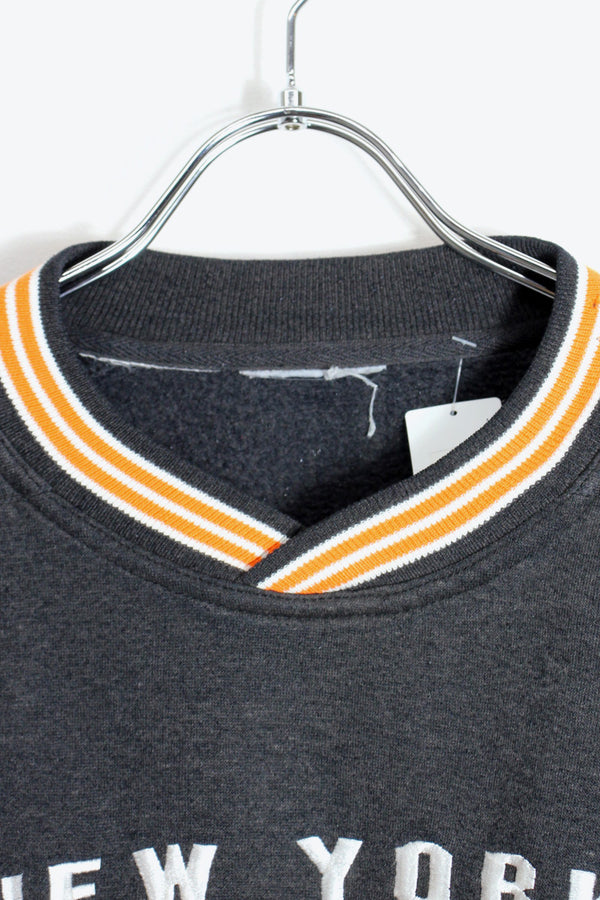 90'S NY METS MLB V NECK SWEATSHIRT / BLACK/ORANGE [SIZE: XL Equivalent USED]