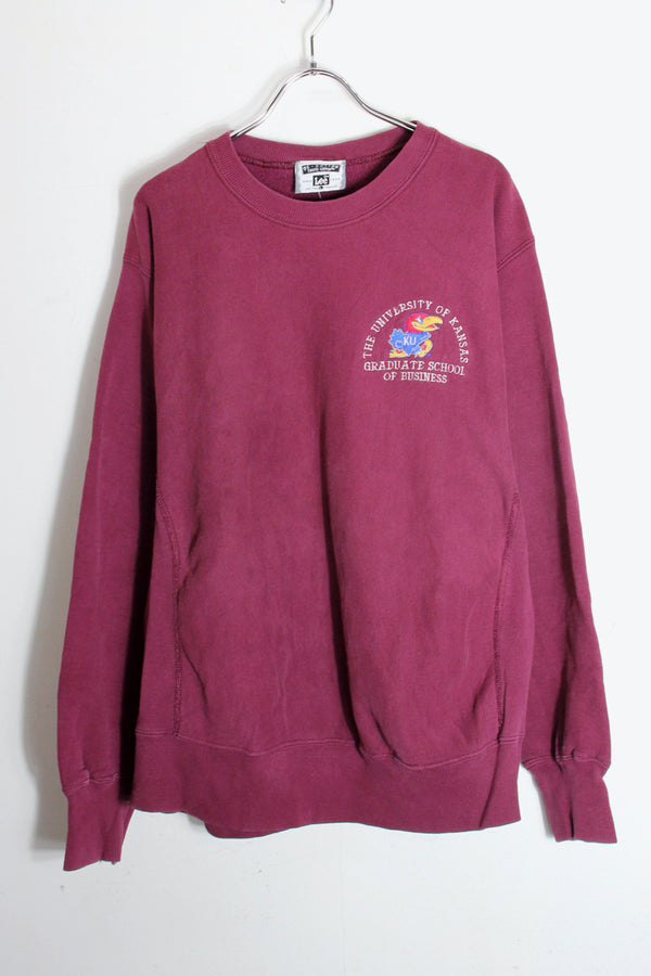 MADE IN USA 90'S KANSAS UNIVERSITY REVERSE WEAVE SWEATSHIRT / BURGUNDY [SIZE: L USED]