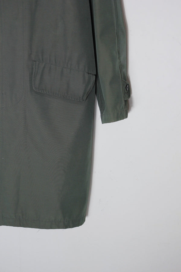 NYLON BALMACAAN COAT / KHAKI [SIZE: M equivalent USED]