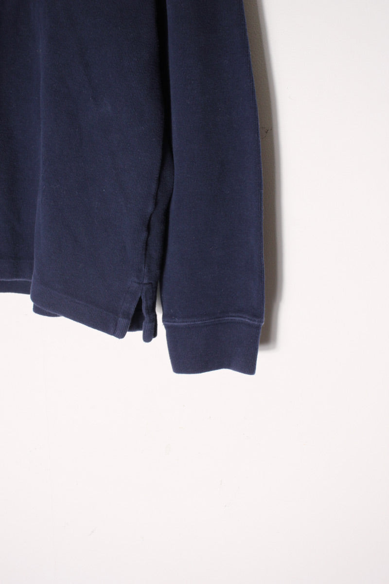 90'S HALF-ZIP EMBROIDERY KNIT SWEATER / NAVY [SIZE: L USED]