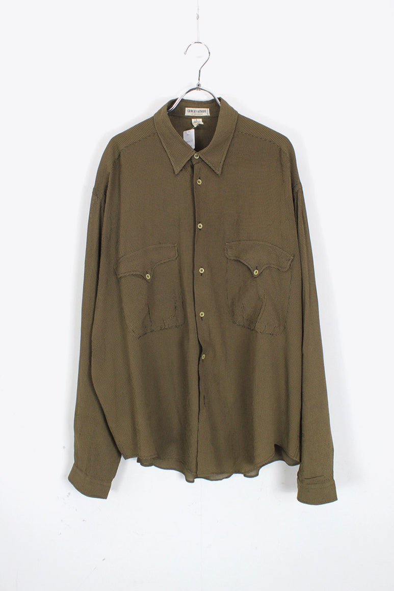 MADE IN ITALY L/S GINGHAM CHECK SHIRT / OLIVE / BLACK [SIZE: L USED]