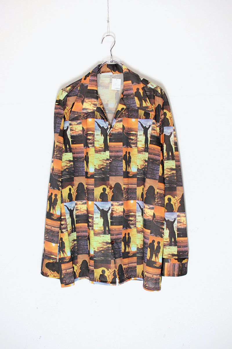 70'S L/S OPEN COLLAR PICTURE DESIGN SHIRT / MULTI [SIZE: M USED]