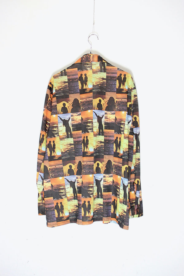 70'S L/S OPEN COLLAR PICTURE DESIGN SHIRT / MULTI [SIZE: M USED]