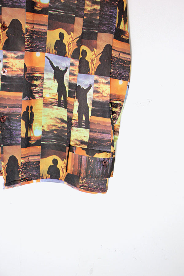 70'S L/S OPEN COLLAR PICTURE DESIGN SHIRT / MULTI [SIZE: M USED]